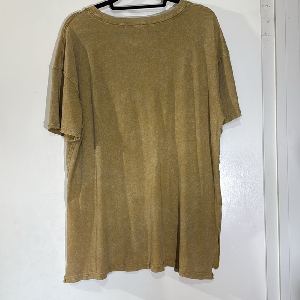 We The Free Boxy Olive Green Tie Front Oversized Side Slits T-Shirt Size Large - Picture 4 of 6